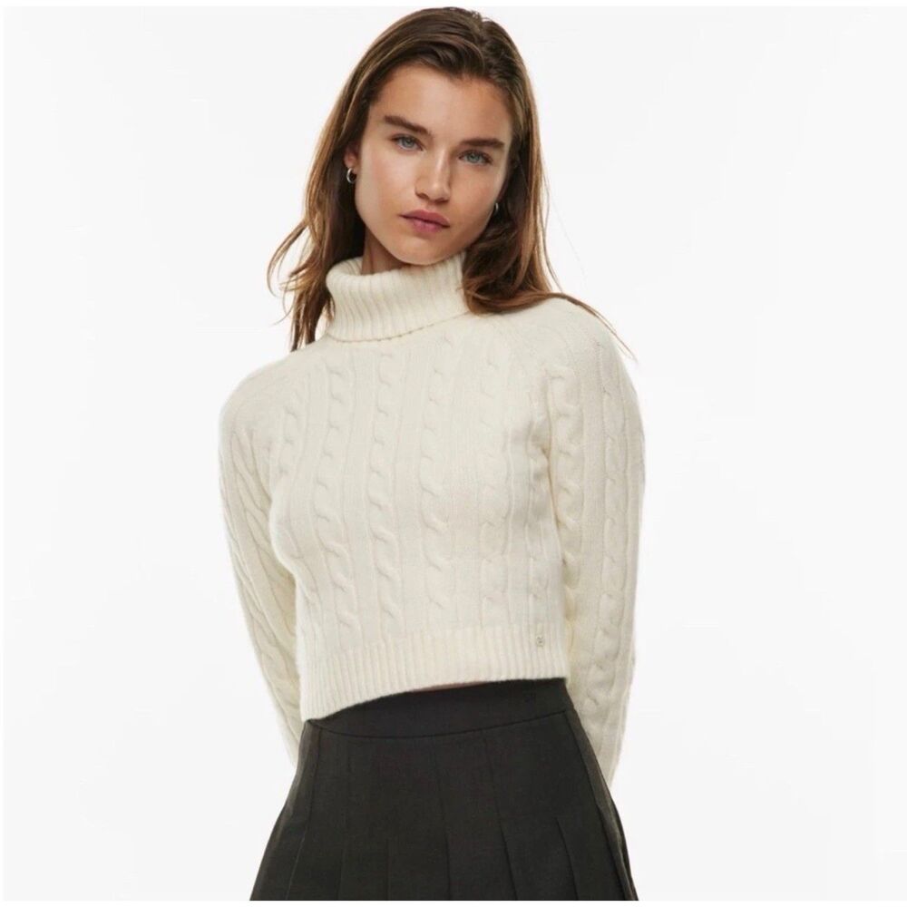 ARITZIA SUNDAY BEST Jones Cropped Cableknit Turtleneck Wool Blend Sweater, S